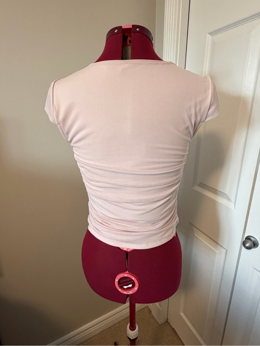 Anthropologie Blush Pink Ruched Knot-Shoulder Short Sleeve Top - Picture 4 of 5